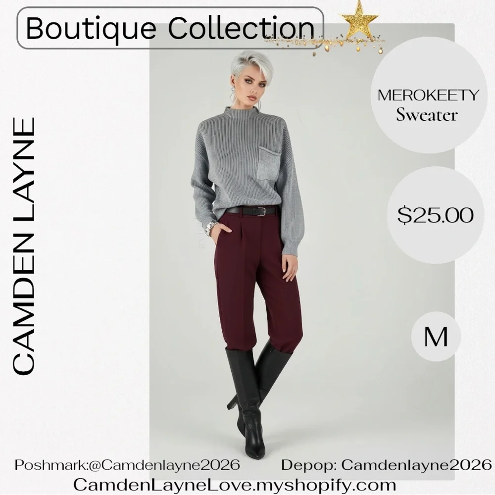 Merokeety Gray Women's Turtleneck Sweater - Picture 3 of 11